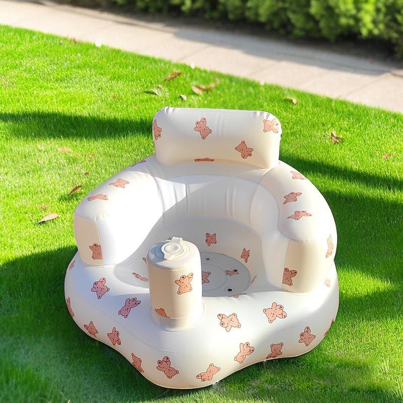 Inflatable Baby Sofa Infants - Soft PVC Lounge Chair With Auto Inflate Bear/Giraffe/Tulip Designs 52x45x35cm