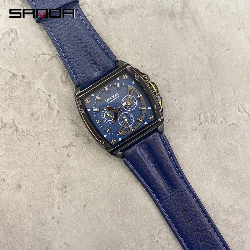 SANDA Hodinky Sanda New Quartz se čtvercovým páskem Tříočka se šesti jehličkovými módními hodinkami na nehty