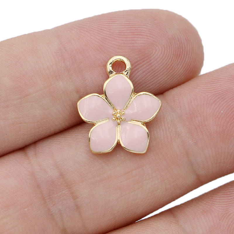 10Pcs Silver Plated Red Enamel Sakura Flower Charm Pendant For Jewelry Making Bracelet Earrings Necklace Diy Accessories Craft