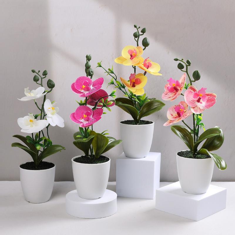 Bonsai Artificial Butterfly Orchid Silk Flower Potted Fake Plants For Home Garden Decoration Office Room Table Ornaments Wedding