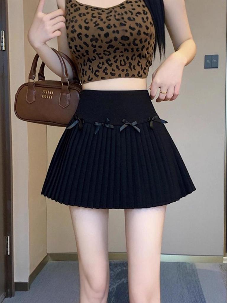 Mini-jupe plissée A-line à nœud doux - Taille haute, amincissante, style universitaire pour femmes