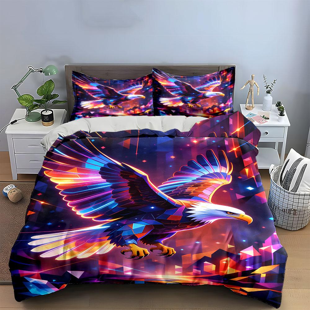 Colorful geometric bald eagle. Bedding sets Duvet cover sets Duvet covers Pillowcases(1 * Duvet Cover 2 * Pillowcases without duvet insert)