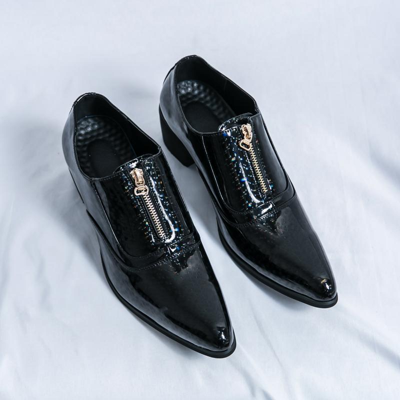 

Thick Heel Men S Pointed Toe Casual Leather Shoes Male Trend High Heel Heightened Shoe Nightclub Trend Leather Heightening Shoes 46