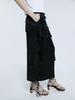 Muse Lily Side String Belted Satin Cargo Long Skirt_Black