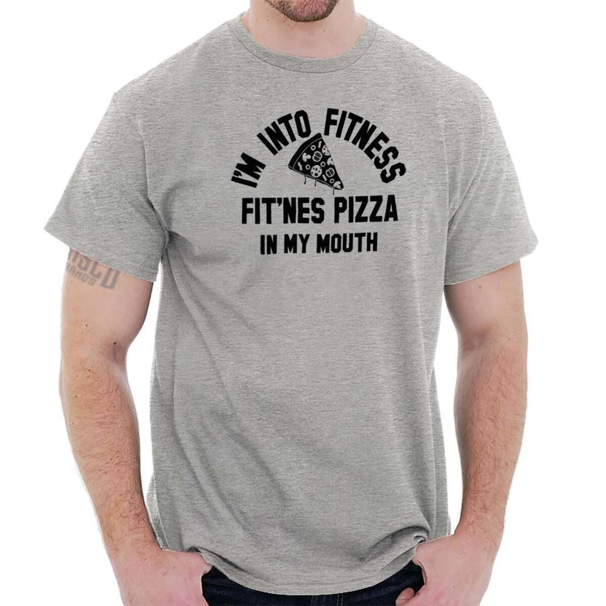Funny Im Into Fitness Pizza In My Mouth Joke Womens or Mens Crewneck T Shirt Tee XS