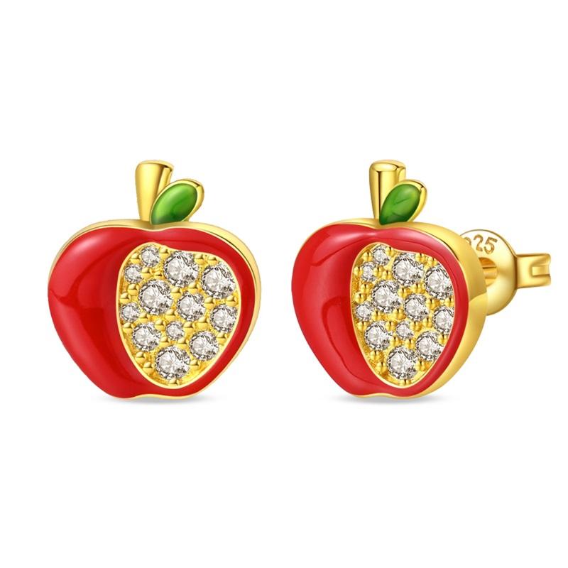 Red Series 925 Silver Apple Strawberry Cherry Rose Ladybug Wine Glass Earrings Fun Birthday Party Gifts