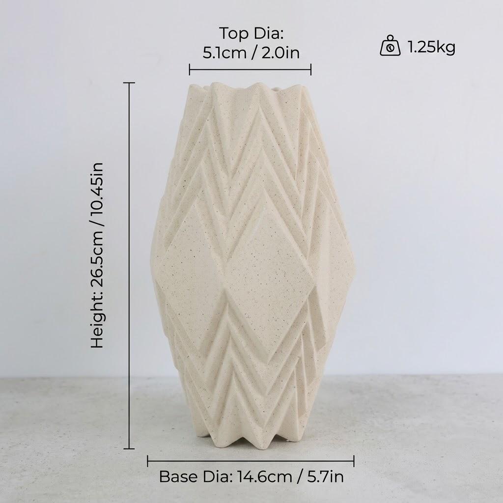 Large Geometric Ceramic Vase, 10.5" Decorative Floor or Table Vase, Modern Textured Flower Vase for Home Living Room, Entryway, or Office Decor