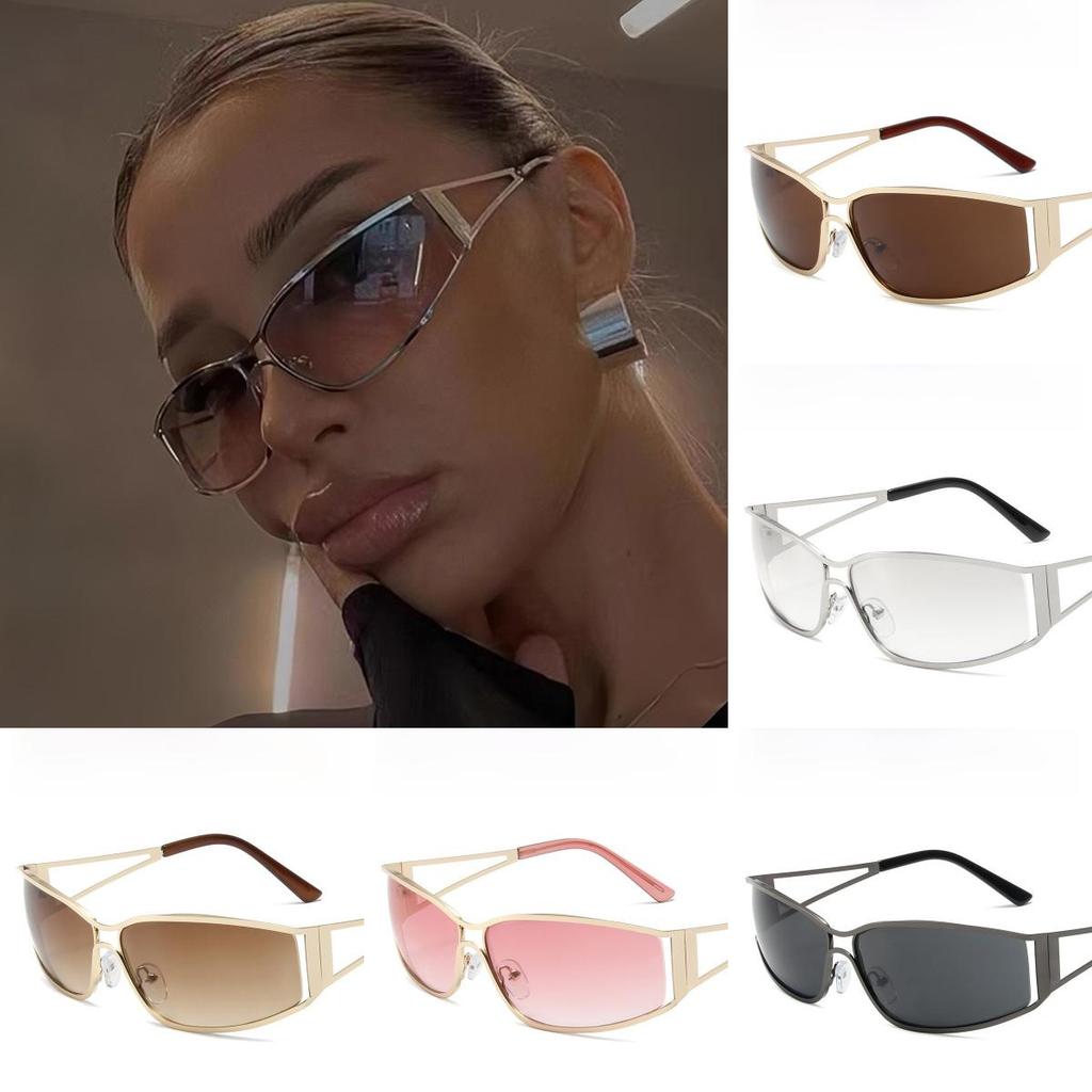 Futuristic Metal Sunglasses With Uv400 Protection For Outdoor Parties And Travel