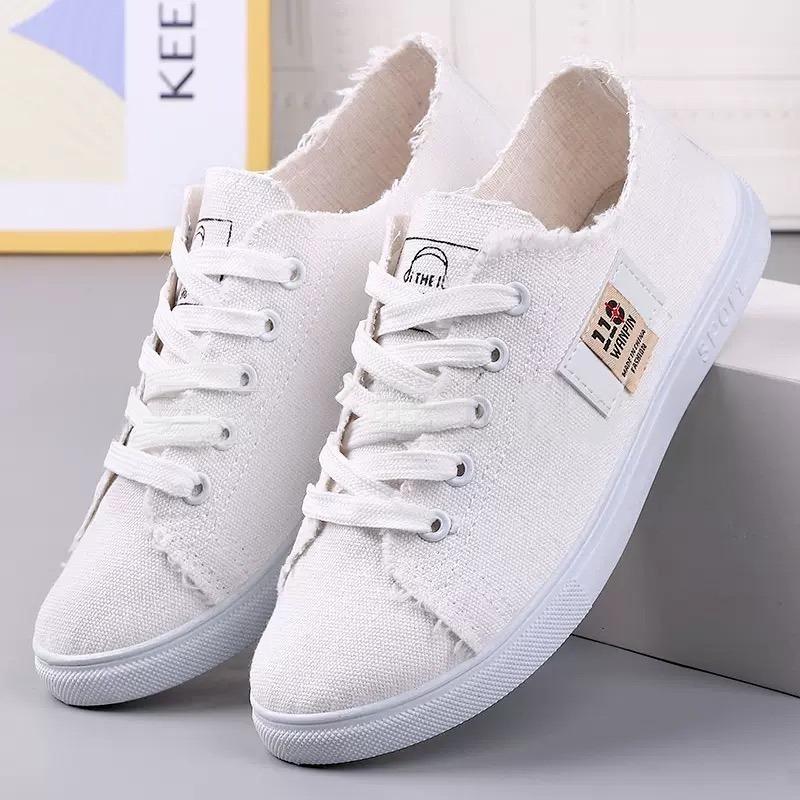 Women's Denim Canvas Sneakers Lace-up Low-top Casual Shoes Fashion Fringe Trim Walking Shoes