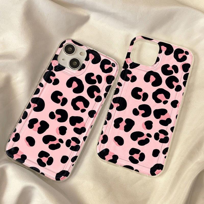 Pink Leopard Print Is Suitable for iPhone16promax Anti-drop Mobile Phone Case 14Pro Large Hole 13/12 Apple 15 Soft Case