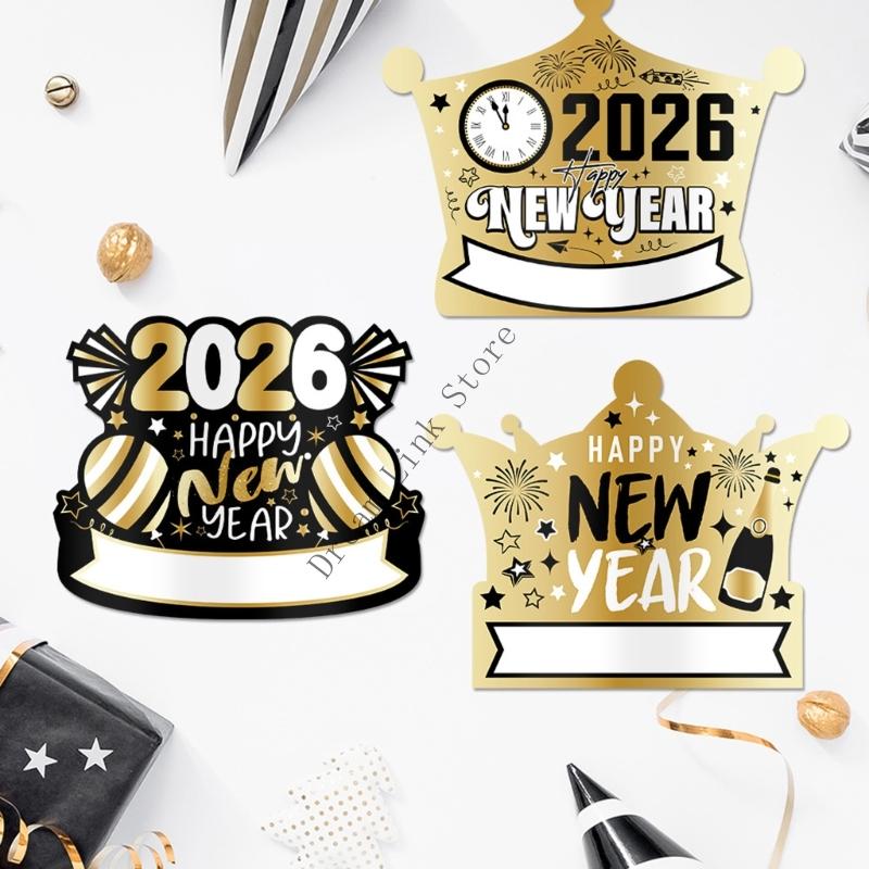 Q1FD Pack Of 6 New Year Crown Hat Thick Paperboard Comfortable Headwears Elegant 2026 Celebration Accessories