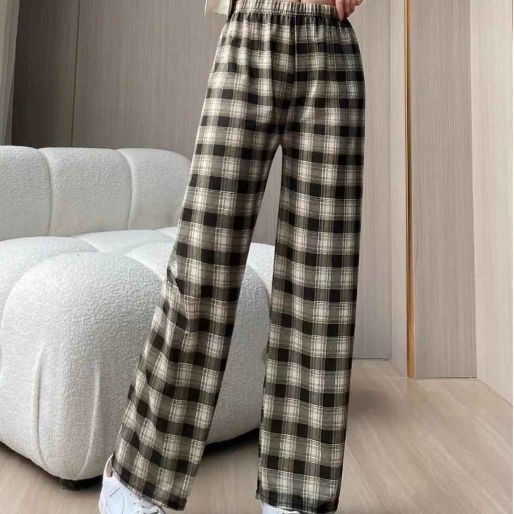 2024 Trendy Korean Plaid Wide-Leg Pants for Women - Slimming, Versatile, and Stylish for Spring/Summer