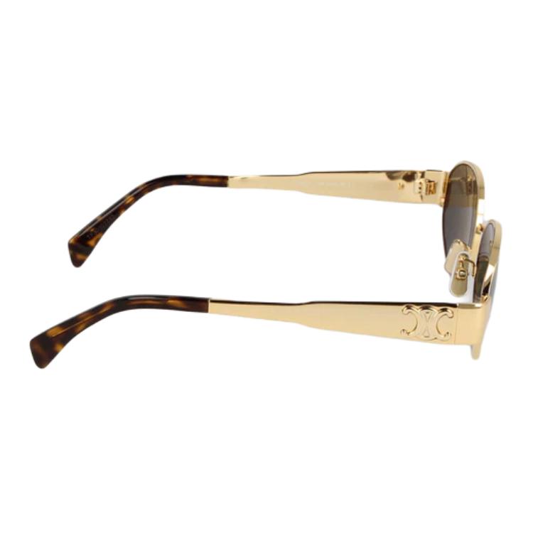 Celine Triomphe Metal Side Logo Engraved Oval Sunglasses Women Sunglasses Gold CL40235U-30N