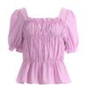 Shop   Women Linen Shiring Square Puff Short Sleeve Smock Blouse So Blue Ean Wbl