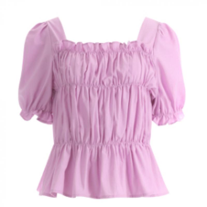 Shop Women Linen Shiring Square Puff Short Sleeve Smock Blouse So Blue Ean Wbl