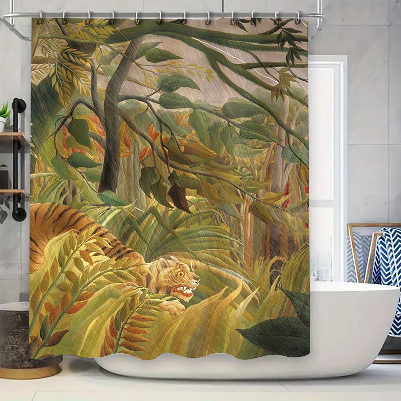 

Luxury Rainforest Animal Shower Curtain Tiger Print Waterproof Bath Rug Decoration for Bathroom Decorations Home Interior Greene 90x180cm