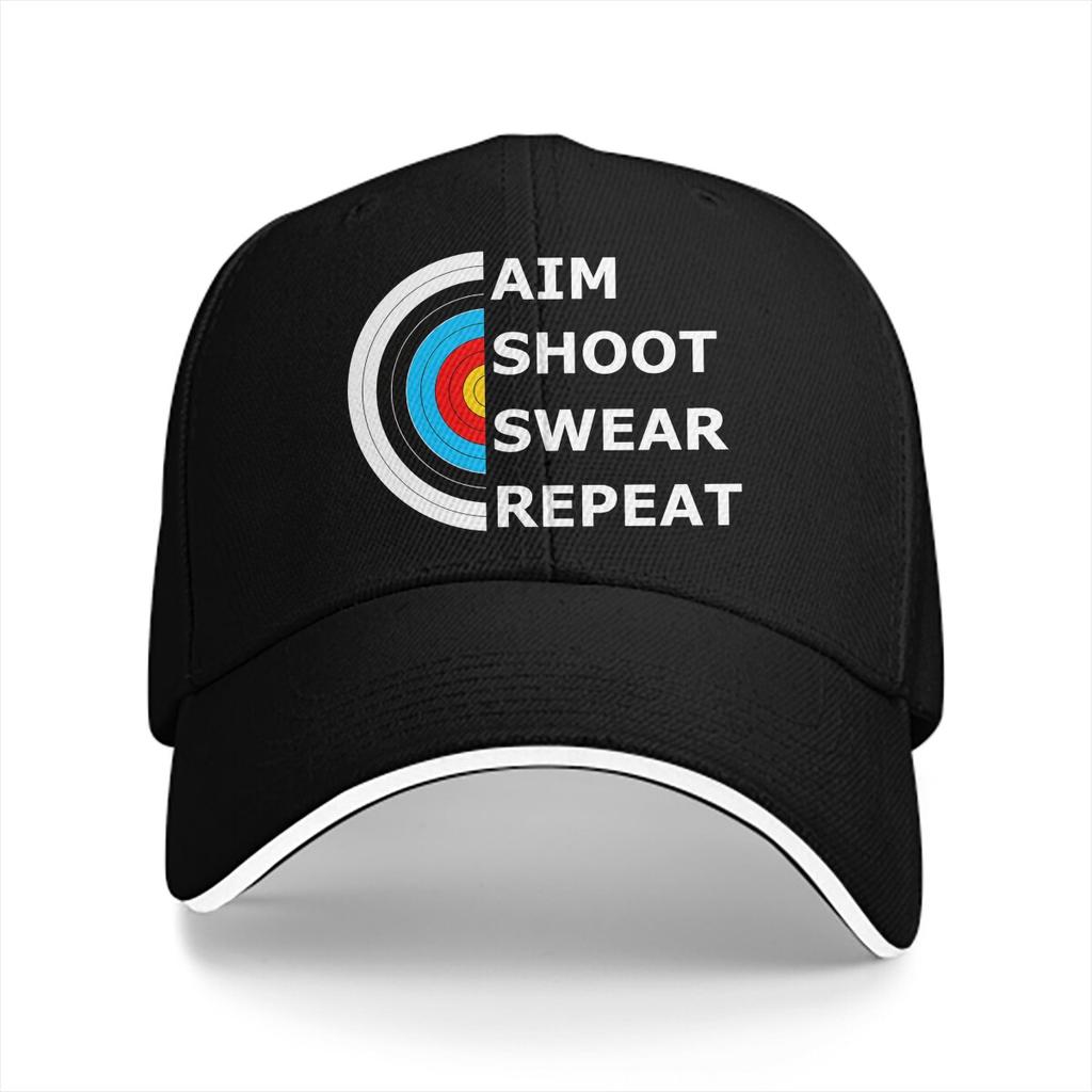 Washed Unisexs Baseball Cap Aim Shoot Swear Repeat Archery Target Essential Trucker Snapback Caps Dad Hat Archery Lover Golf Hats