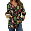 Women's Fashion Hoodies V Neck Long Sleeve Christmas Printed Drawstring Casual Loose Pullover Tops