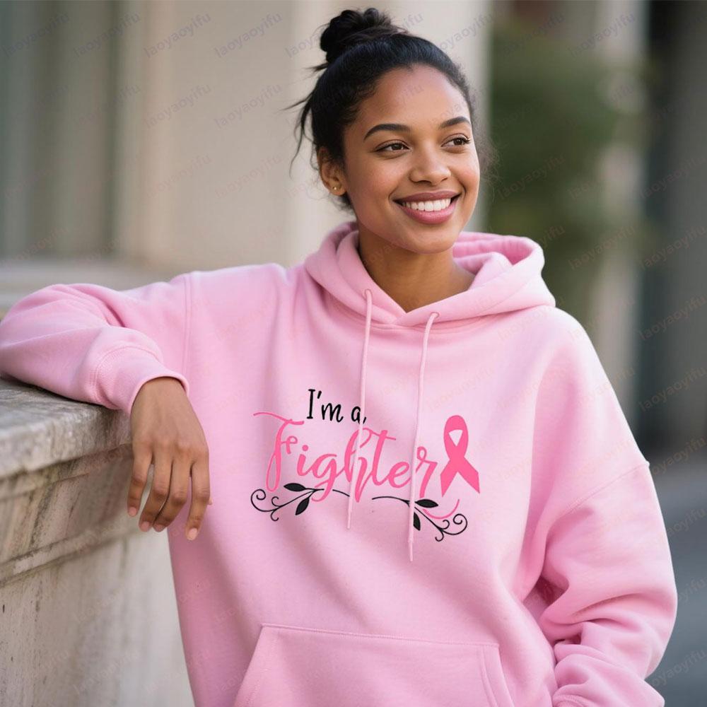 Breast Cancer Fighter Hoodie Im A Cancer Fighter Sweatshirt Pink Ribbon Hoodies Inspiring Streetwear Women Modern Clothing