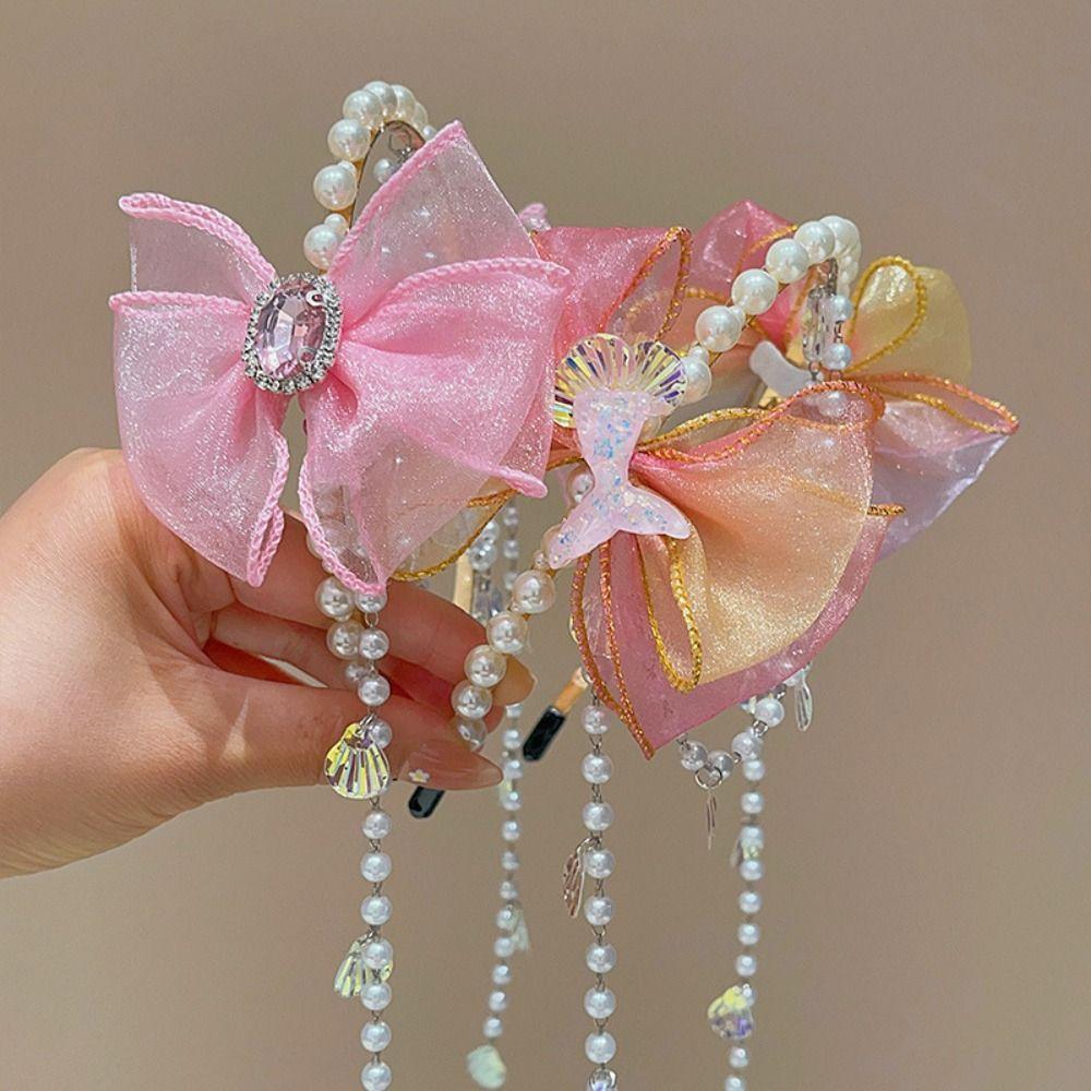 Elastic Faux Pearl Headband Exquisite Princess Hair Hoop Mermaid Hair Chain  Princess Theme