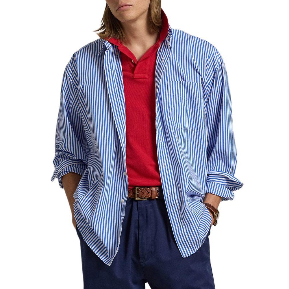 Polo Ralph Lauren FW24 Striped Single-Breasted Loose Long Sleeve Shirt Men Shirts Blue MNPOWOV16823656-400