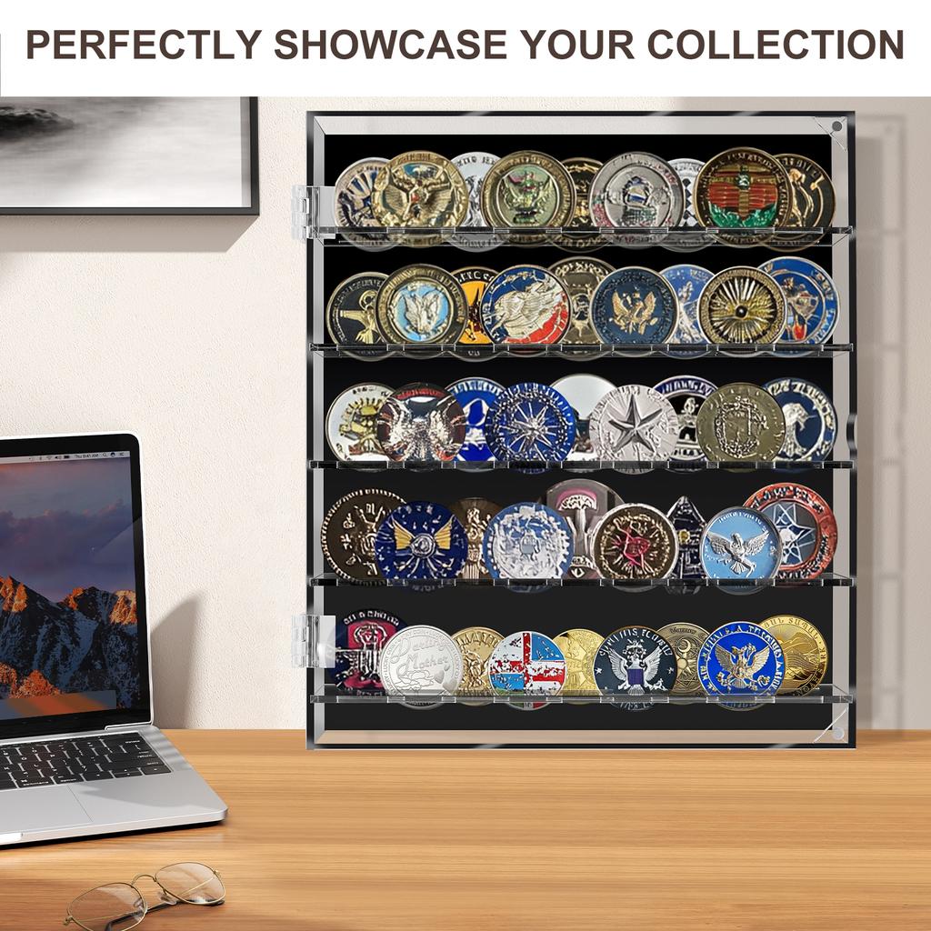 Acrylic Coin Display Box Transparent Magnetic Door Large Capacity Challenge Coin Stand Display Case Wall-mounted Storage Holders