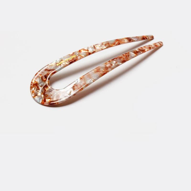 Large U Shaped Hair Forks Marble Acrylic Texture Strong Hold For Messy Bun Hairstyles Daily Wear Parties Office