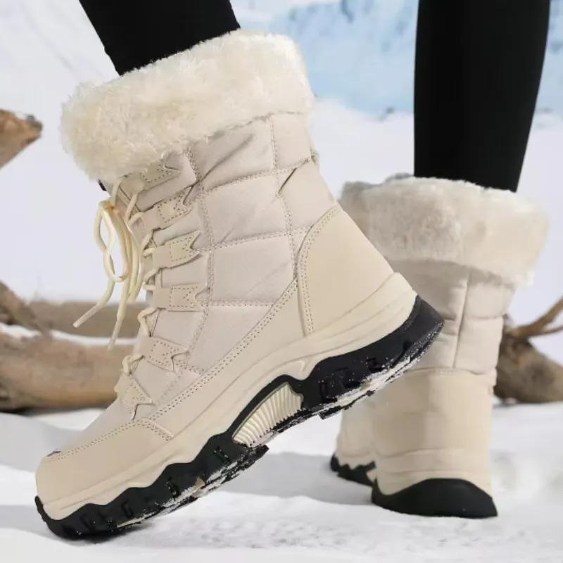 Botas de Nieve de Invierno para Mujer Calidez Exterior Piel Sintética Botines de Tobillo de Suela Gruesa para Mujer Antideslizantes Resistentes al Desgaste Zapatos Casuales para Senderismo para Mujer