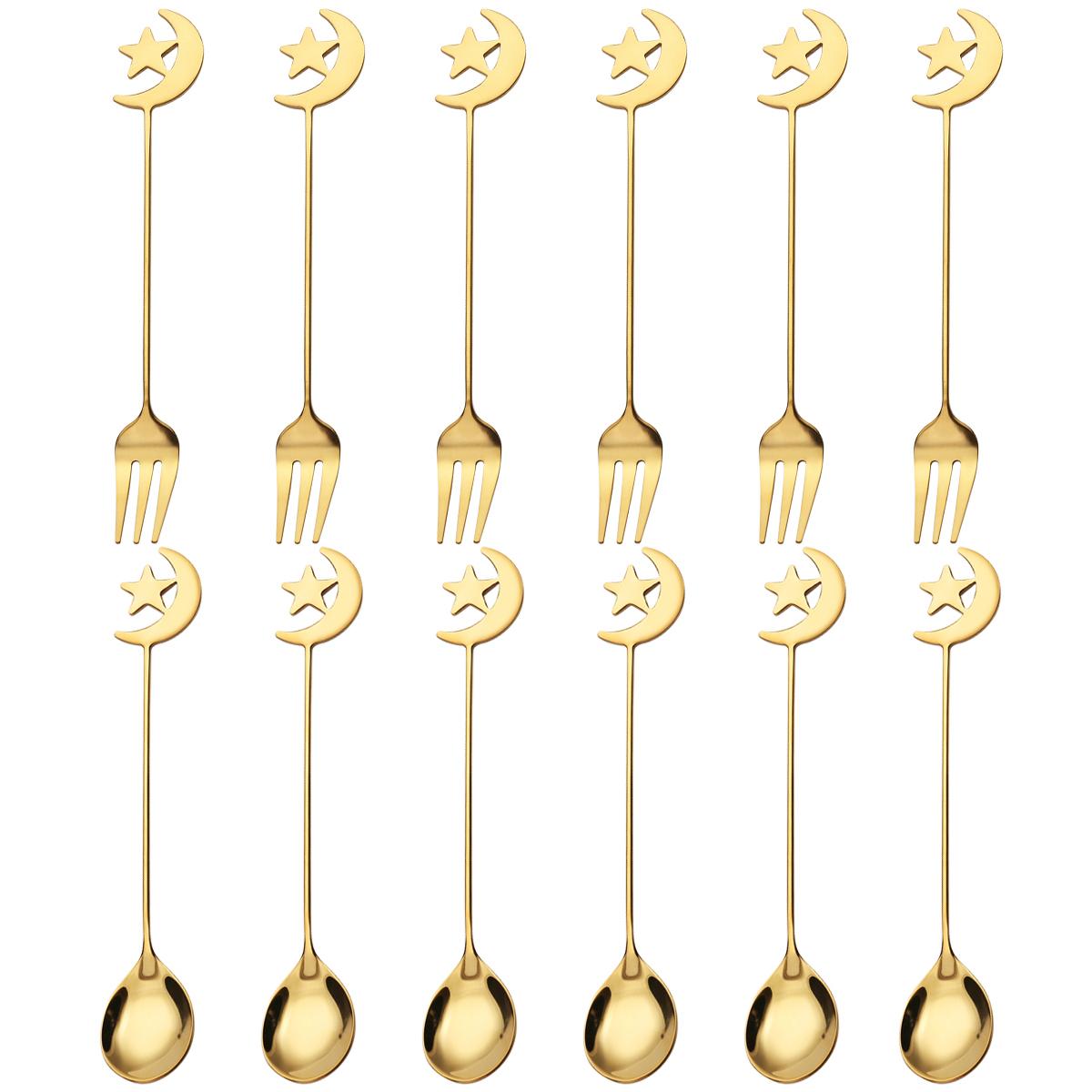 

12 шт. Золотая звезда луна ложка вилка столовая посуда 304 нержавеющая сталь Ид Мубарак Рамадан ислам мусульманский дом вечеринка украшение столовая посуда