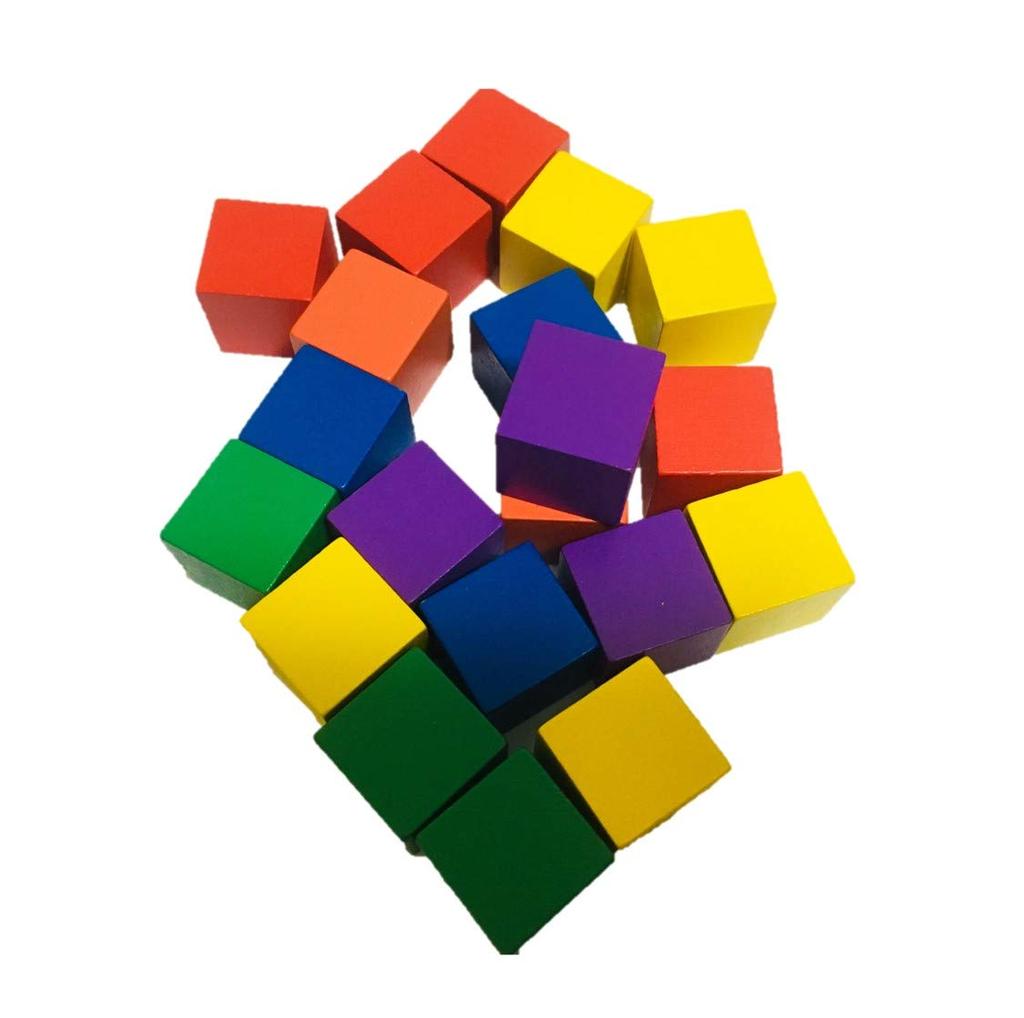 Wooden Building Blocks, Set of 30, Toy, Stacking Blocks, Shapes, Math, Cubes, Toy (02 Colorful, 3cm x 3cm)