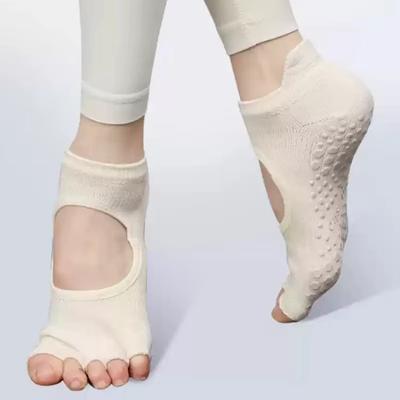 Rutschfeste Yogasocken aus Silikon für Damen, rückenfrei, atmungsaktiv, zehenlos, für den Boden, Pilatessocken, Fünffinger-Socken für Indoor-Workout, Tanzsport