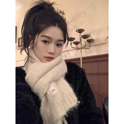 Sweet Wind Wool Blended Knitted Scarf Women's Winter New Solid Color Versatile Scarf