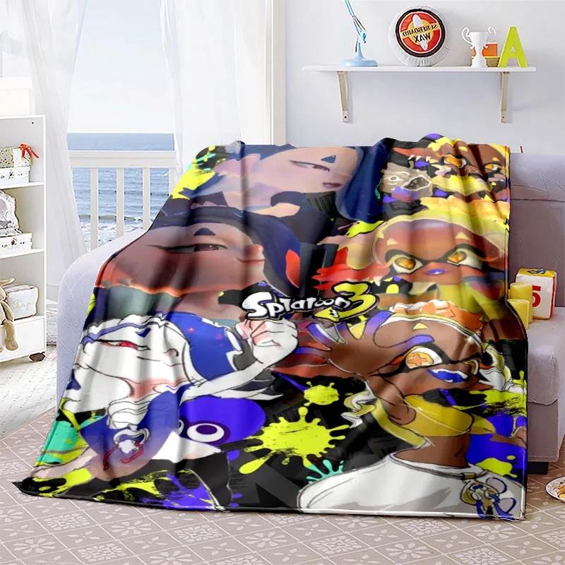 Gra 3D, Splatoon, Modny Uroczy Kreskówkowy Miękki Pluszowy Koc, Koc Flanelowy Pokój Gracza Łóżko Sofa Koc na Drzemkę grinch