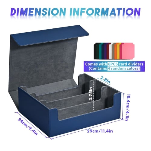 Uniiitie Trading Card Storage Box, Card Deck Case Holds Over 1800 Single-Sleeved Cards, Durable and Easy-to-Use Blue