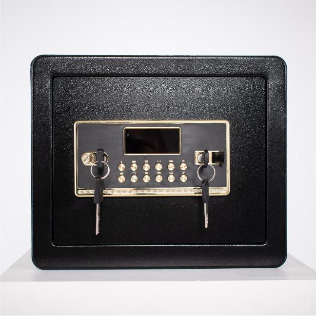 Pancerny domowy sejf z zamkiem elektronicznym i kluczem 30x36x30 cm czarny