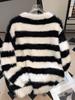 Men's Thick Striped Mink Velvet Sweater - Loose Fit Round Neck, Trendy Teen/Student Sports Knitwear for Autumn & Winter