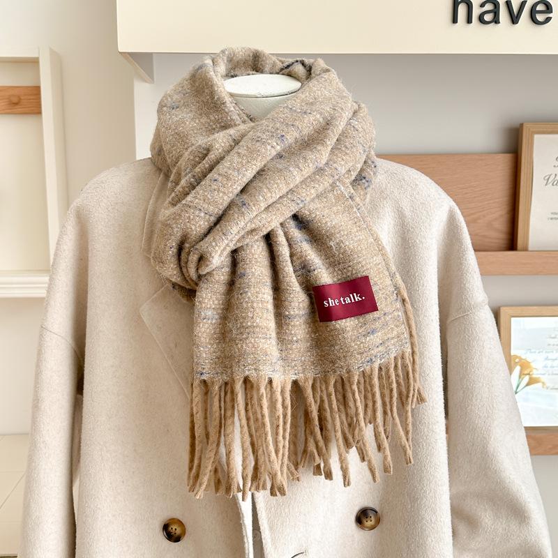 New model with red flower clip letter mark knitted scarf men and women winter warm couple versatile shawl