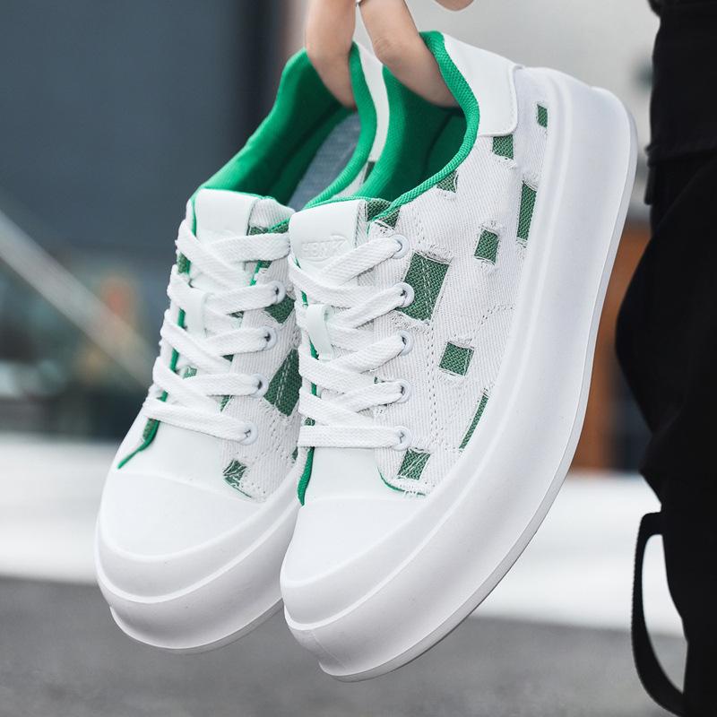 

Korean version of fashion low-top sports shoes student trend new lace-up platform shoes men s canvas casual board shoes white shoes 44 зелёный
