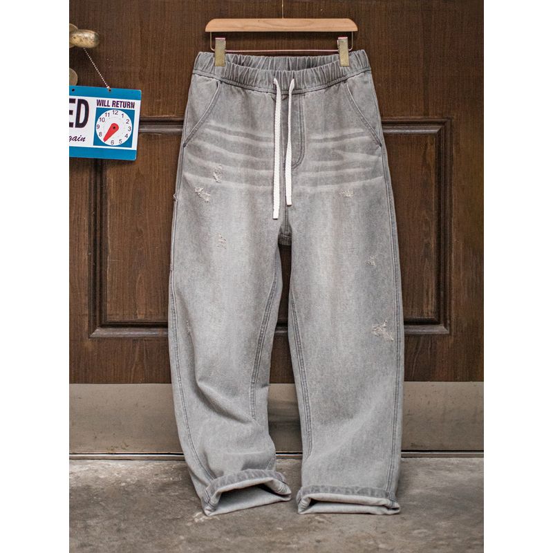 Madden Cargo American vintage Washed Distressed Gray Gray Jeans Ripped Cat Whisker Logging Straight Pants Men's Spring
