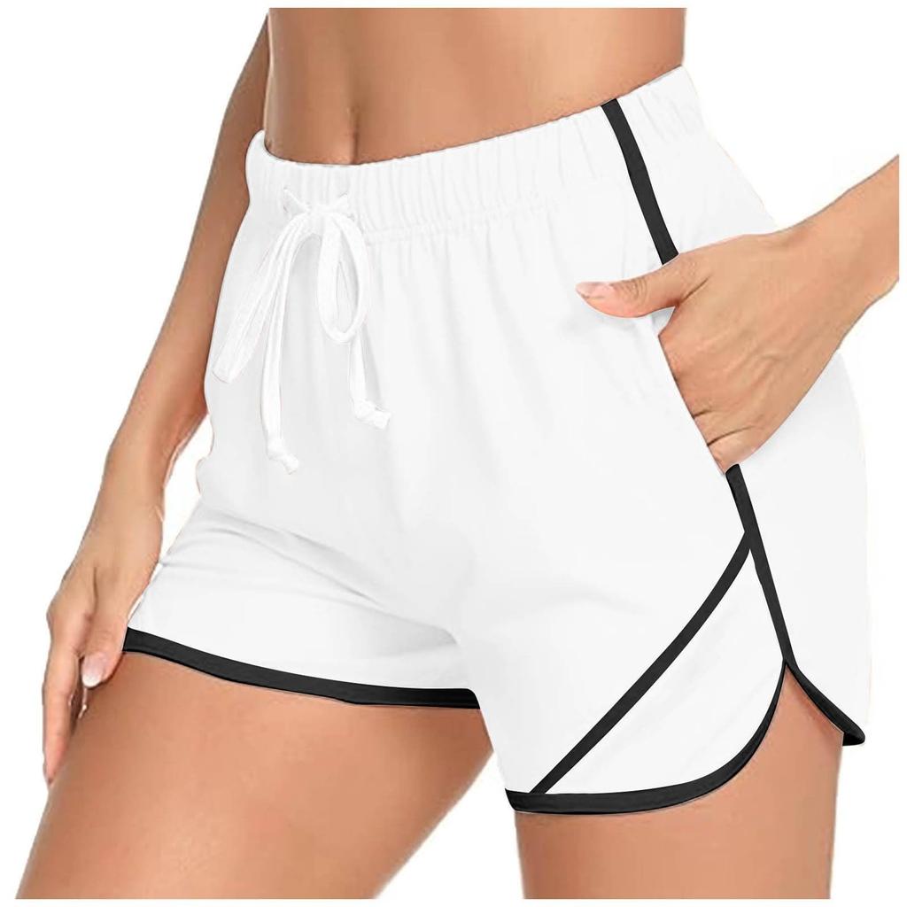 Laufshorts für Damen Sommer Casual Workout Fitnessstudio Yoga Sportlich Einfarbig Shorts mit Taschen