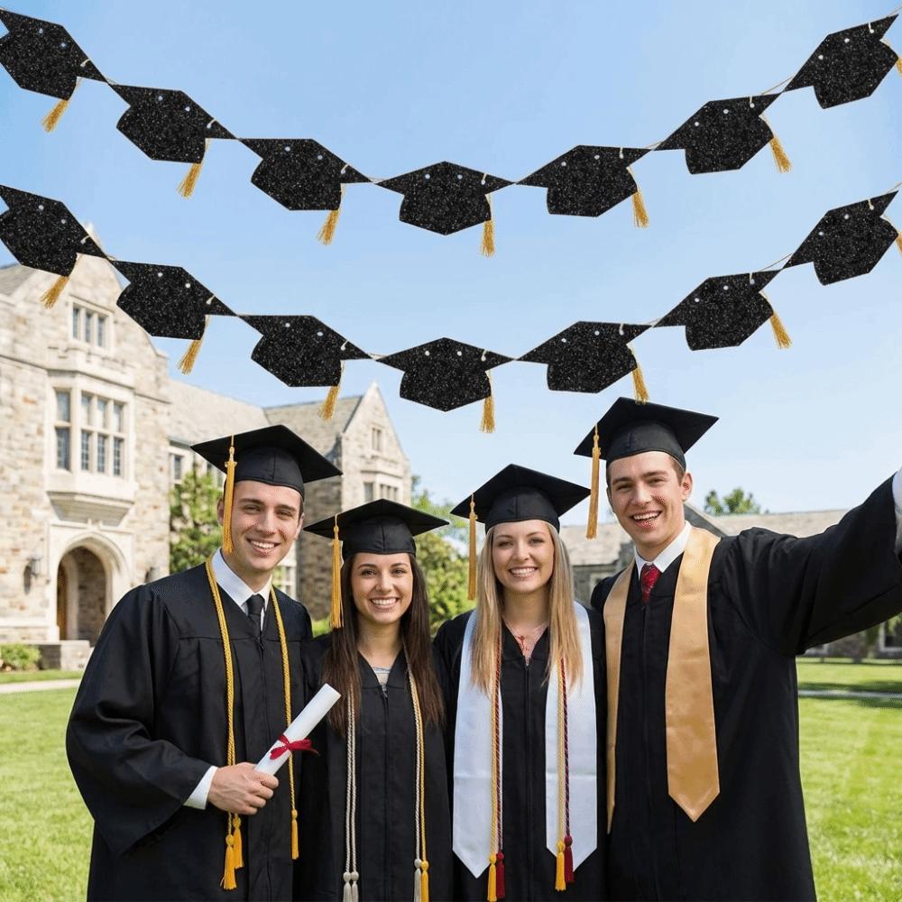 2Pcs with Tassels Graduation Party Banner Shining Paper Pull Flag Party Supplies