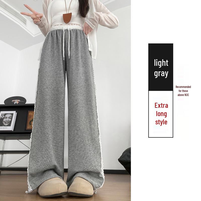 Knitted Lace Patchwork Wide-Leg Women's High-Waisted Casual Pants