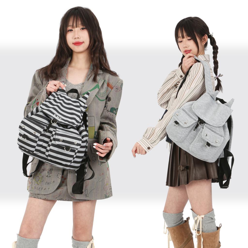 Schoolbag Korean ins Functional Wind Retro Striped Backpack New Versatile Large Capacity Student Class Leisure Bag