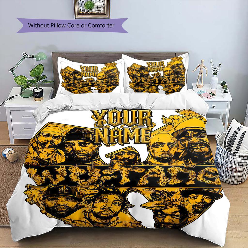 Custom Name Yellow Wu-Tang Crest Bedding,Quilt Set Quilt Cover Pillowcase Home Birthday Gift (1 * duvet cover + 2 * pillowcase, without core)