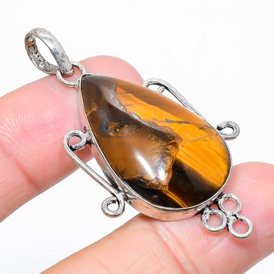 Tiger Eye Gemstone 925 Sterling Silver Jewelry Pendant 2.09" I3j19