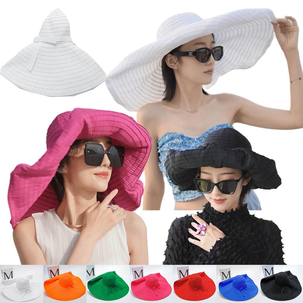20cm Oversized Brim Sun Hats For Women Girls Outdoor Cotton Portable Foldable Beach Hat Anti-Uv Protection Hiking Fisherman Caps