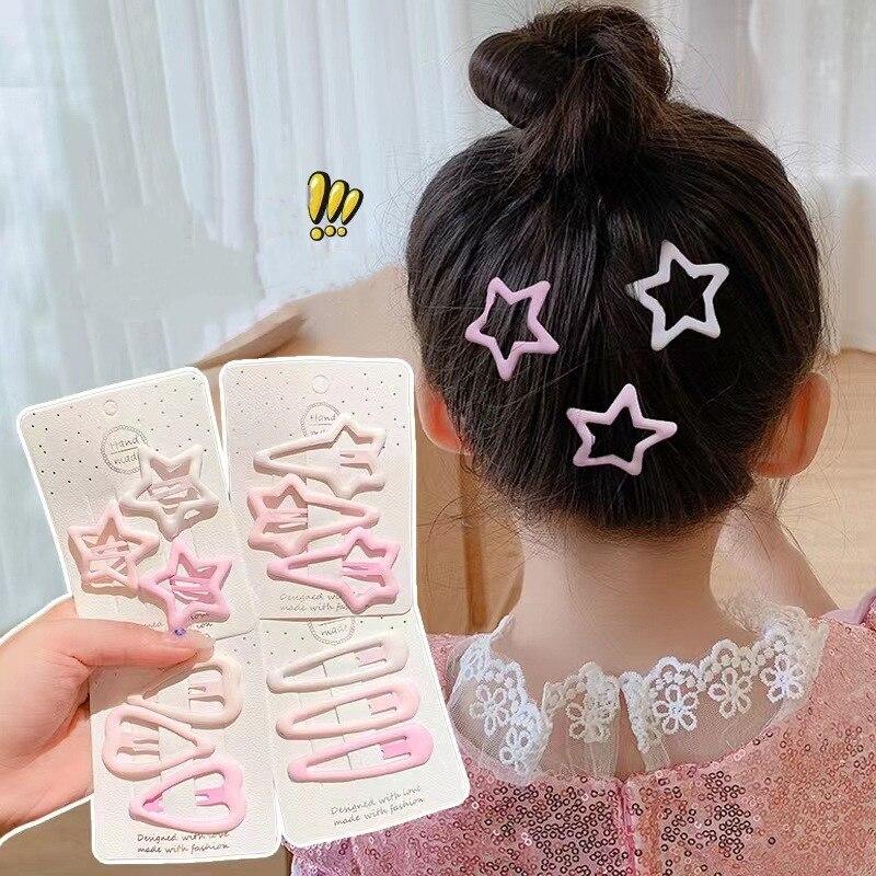 3/4pcs  Frosted Simple Hair Clips for Girls Star Oval Triangle Square Hair Clips Kids Snap Hair Clips Pentagram BB Clip