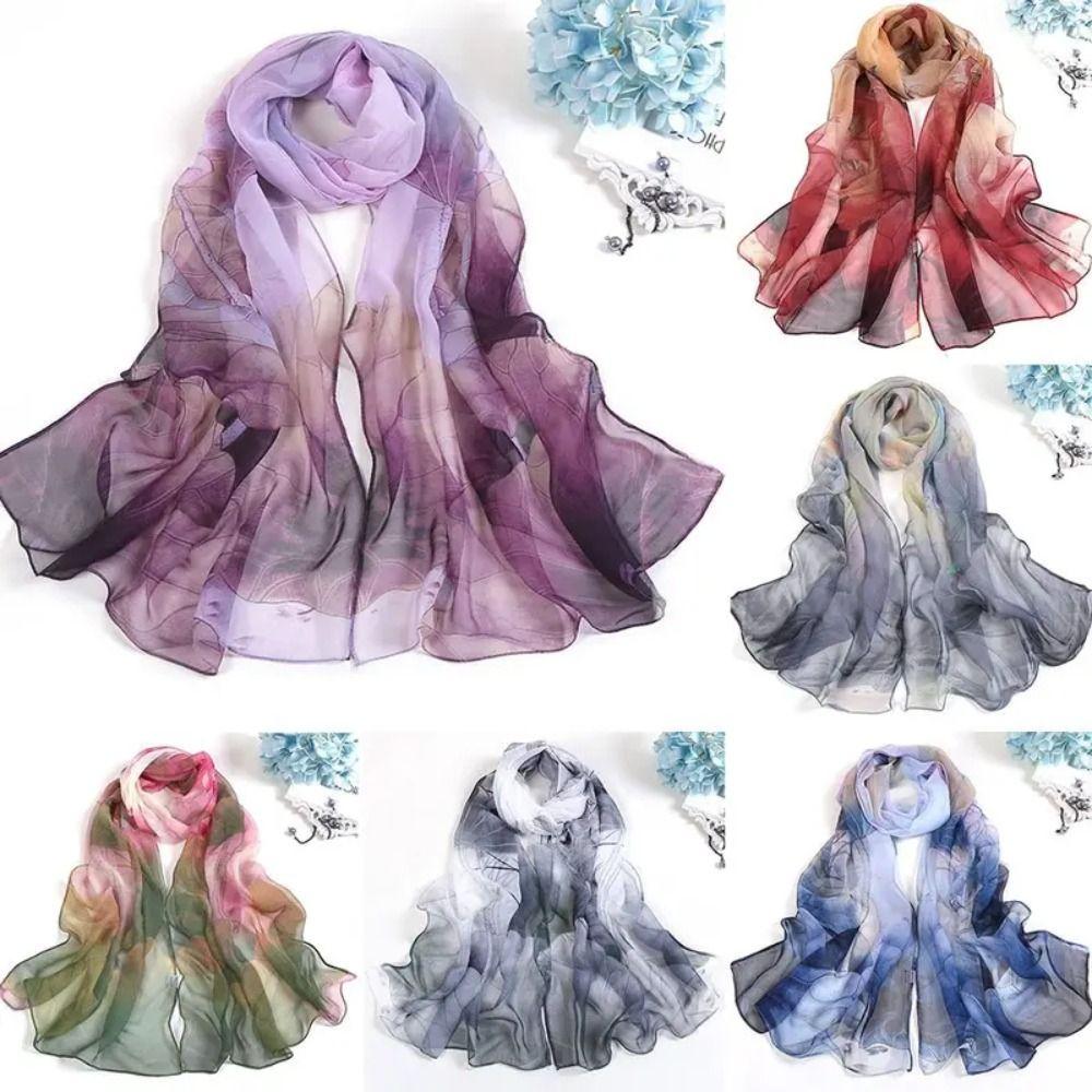 Floral Printing Silk Scarf Smooth Long Wraps Fashion Women Foulard Women