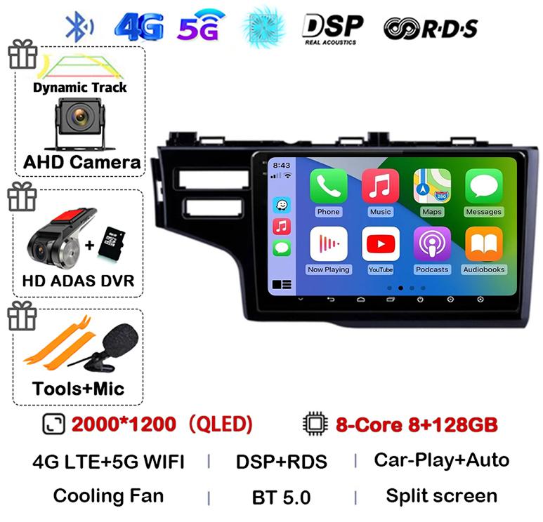 Android 14 Carplay Auto For Honda Jazz 3 2015-2020 Fit 3 GP GK 2013-2020 LHD Car Radio Multimedia Player Stereo GPS Head Unit 4G