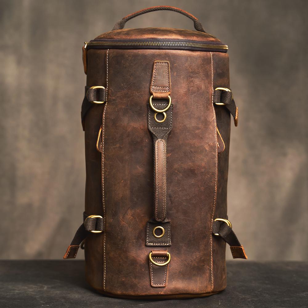 

Fashion Men Multifunction Travel Backpack Crazy Horse Leather Casual Large Capacity Laptop Shoulder Handbag Hike Bucket Bags
